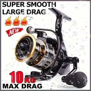 Spinning reels with metal spool and rocker arm
